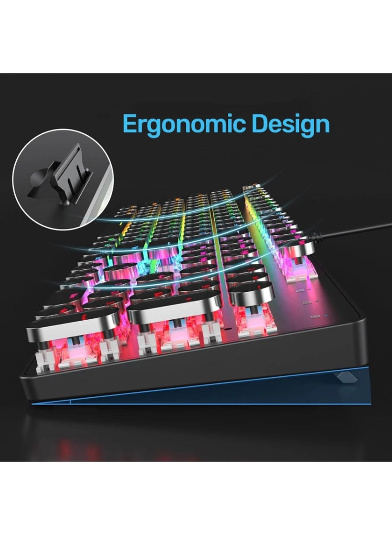أريزون لوحة مفاتيح ميكانيكية للألعاب طراز الآلة الكاتبة MK-20 - USB سلكي، إضاءة خلفية RGB حقيقية، تخطيط باللغة الإنجليزية والعربية، 104 مفتاحًا - Image 5